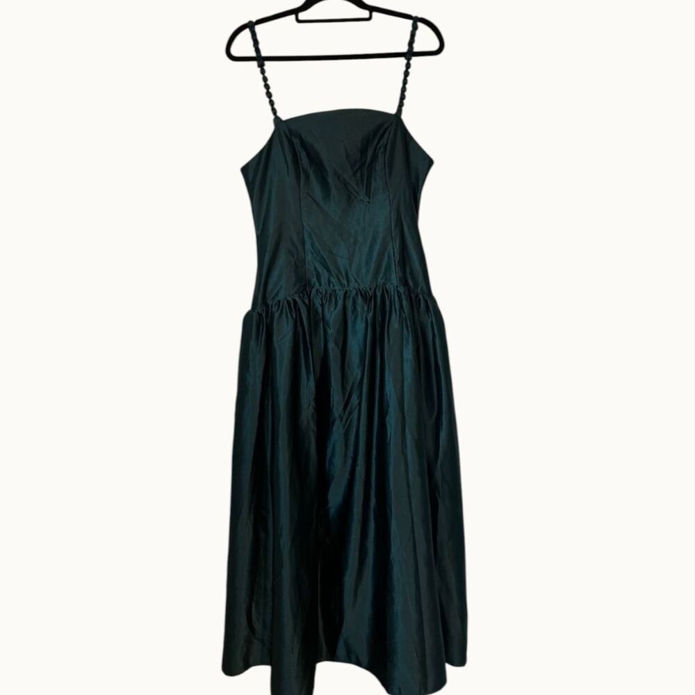 Lulus Emerald Teal Taffeta Corset Back Drop Waist Dress Size L NWT